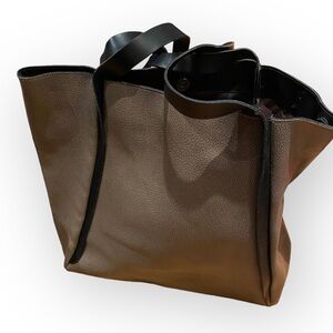 Luciana Verde faux vegan leather tote bag tiger lining greige basics large NWOT
